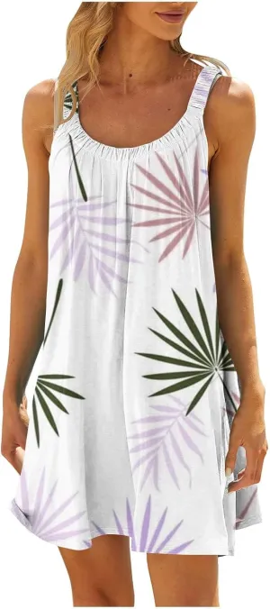 Womens Summer Dresses Bohemian Floral Tank Beach Halter Dress Casual Sleeveless Flowy Vacation Tshirt Sundresses