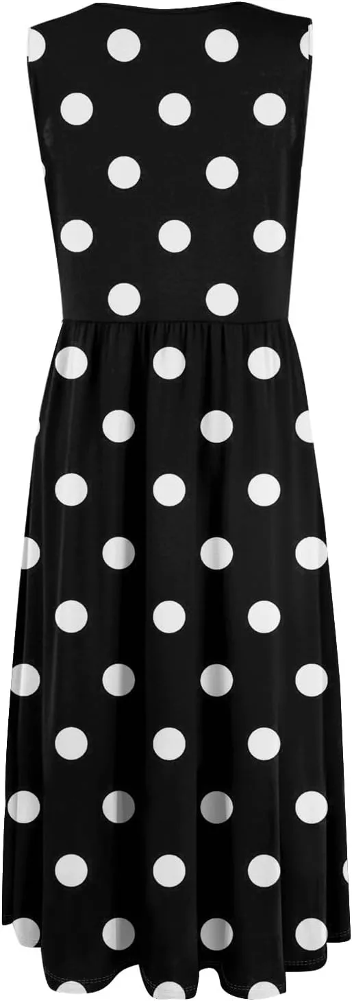 Womens Summer Dresses Casual A-Line Sundresses Floral Loose Sleeveless Mid Dress Flowy Tshirt Tank Dresses with Pockets