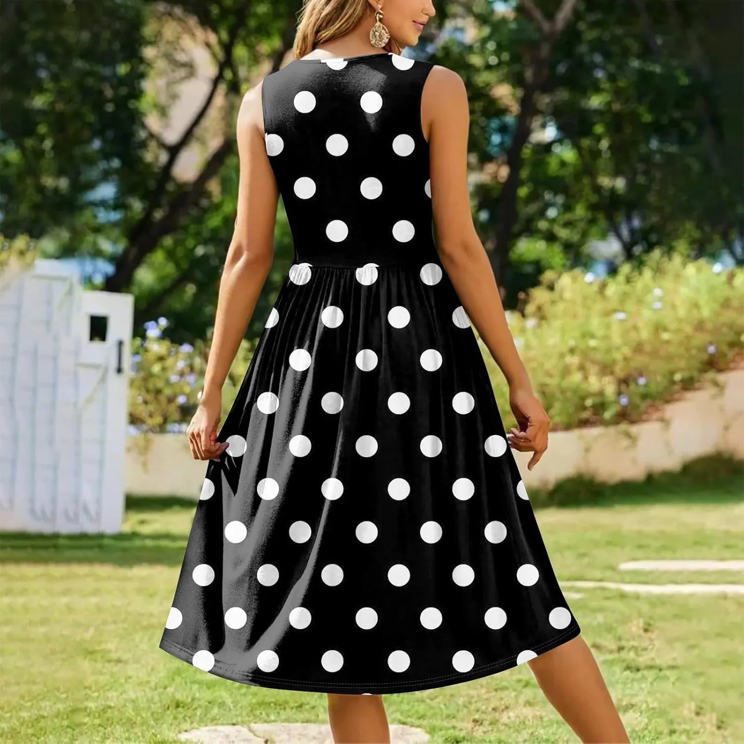 Womens Summer Dresses Casual A-Line Sundresses Floral Loose Sleeveless Mid Dress Flowy Tshirt Tank Dresses with Pockets