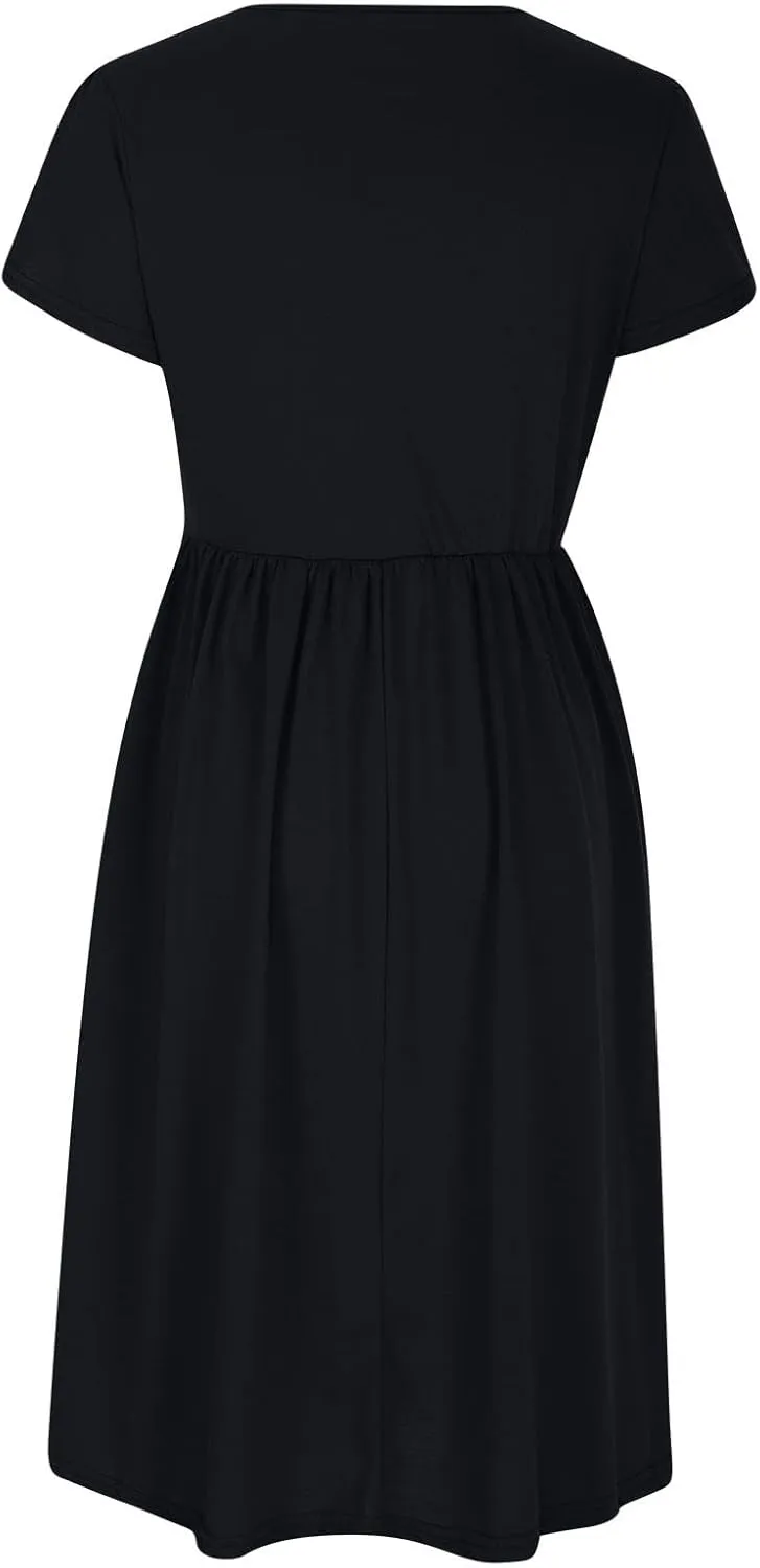 Women's Summer Short Sleeve A-Line Midi Dresses Casual Plain T-Shirt Dress Trendy Flowy Beach Sundress with Pockets