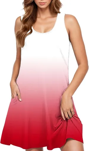 Womens Tie Dye Summer Dresses 2025 Gradient Loose Crew Neck Sleeveless Sundresses Fashion Color Block A-Line Dress