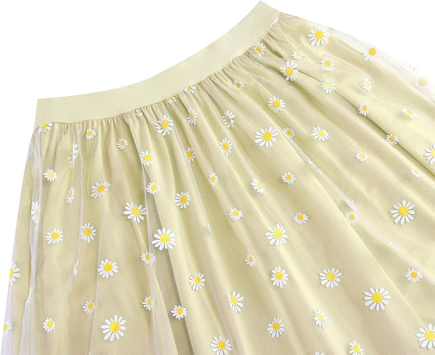 Women's Tulle A-Line Layered Mesh Midi Skirt Fashion Summer Boho Floral Maxi Skirts High Waisted Pleated Long Skirt