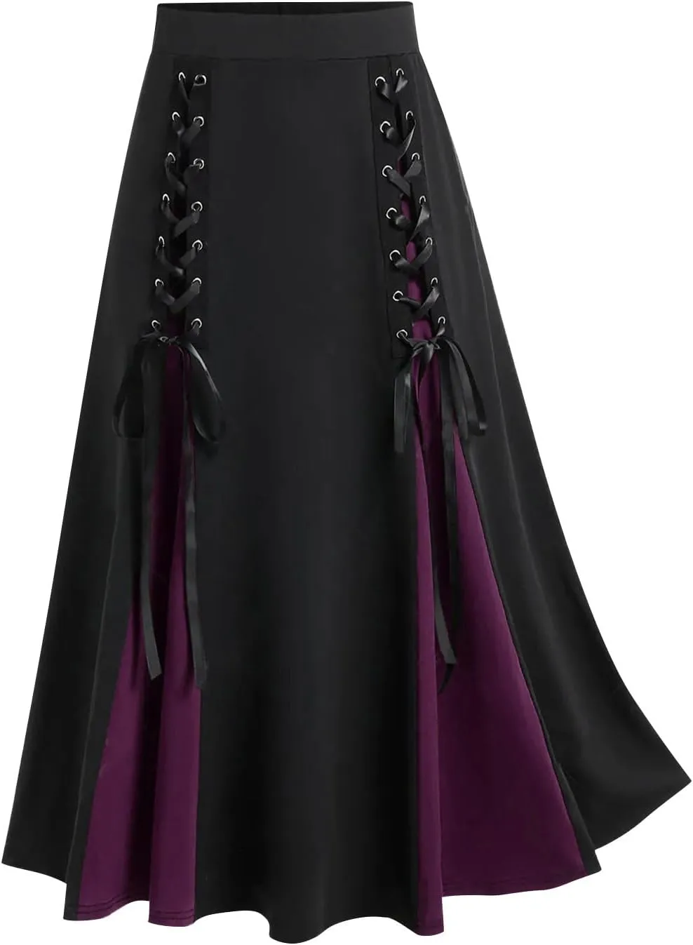 Womens Victorian Skirt High Waist Medieval Midi Dress Gothic Pleated Skirts Vintage Steampunk Dress Lace Up Goth Skirt