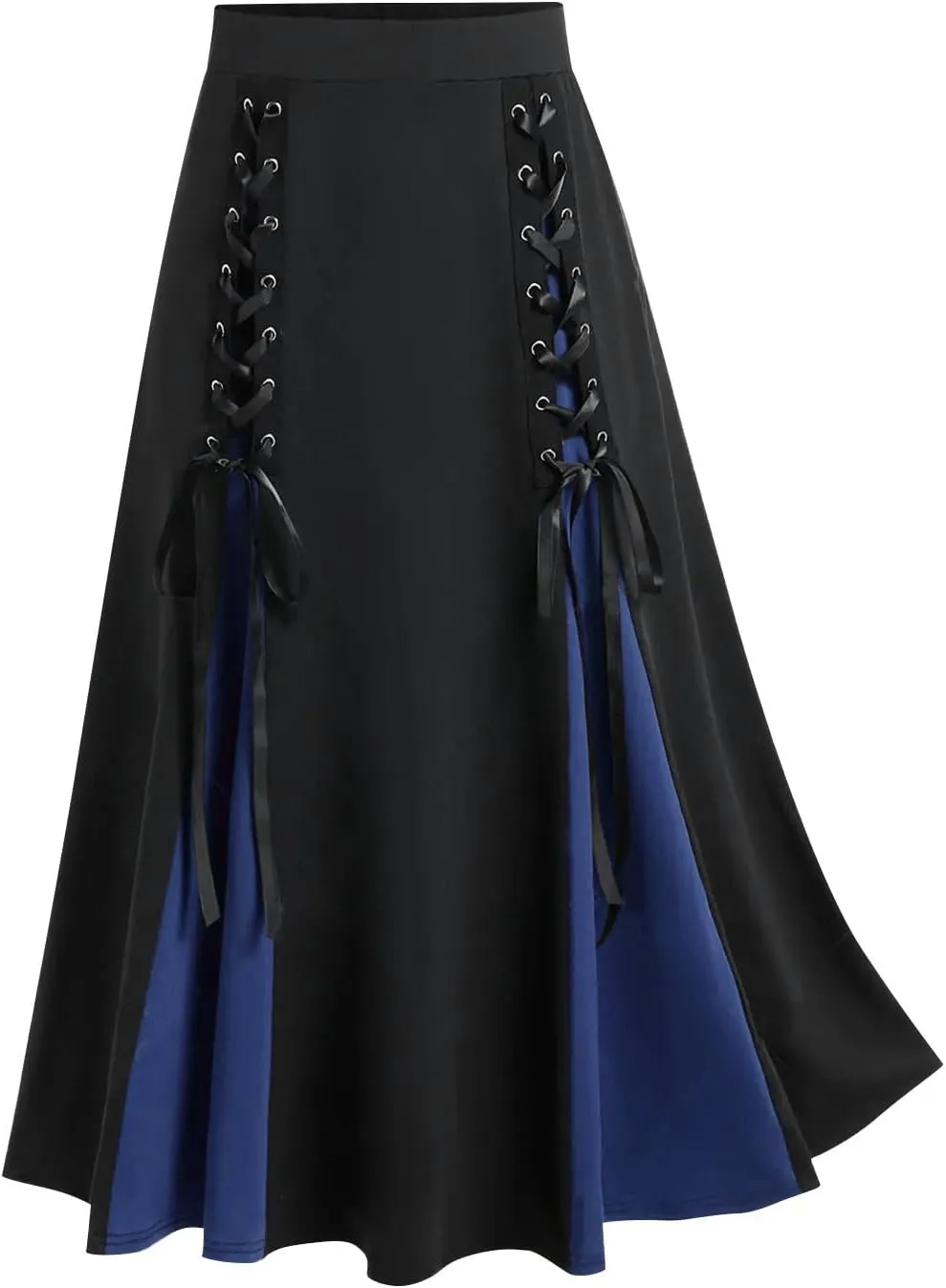 Womens Victorian Skirt High Waist Medieval Midi Dress Gothic Pleated Skirts Vintage Steampunk Dress Lace Up Goth Skirt