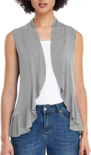 Xeoxarel Women's Sleeveless Cardigan Open Front Vest (S-3XL)
