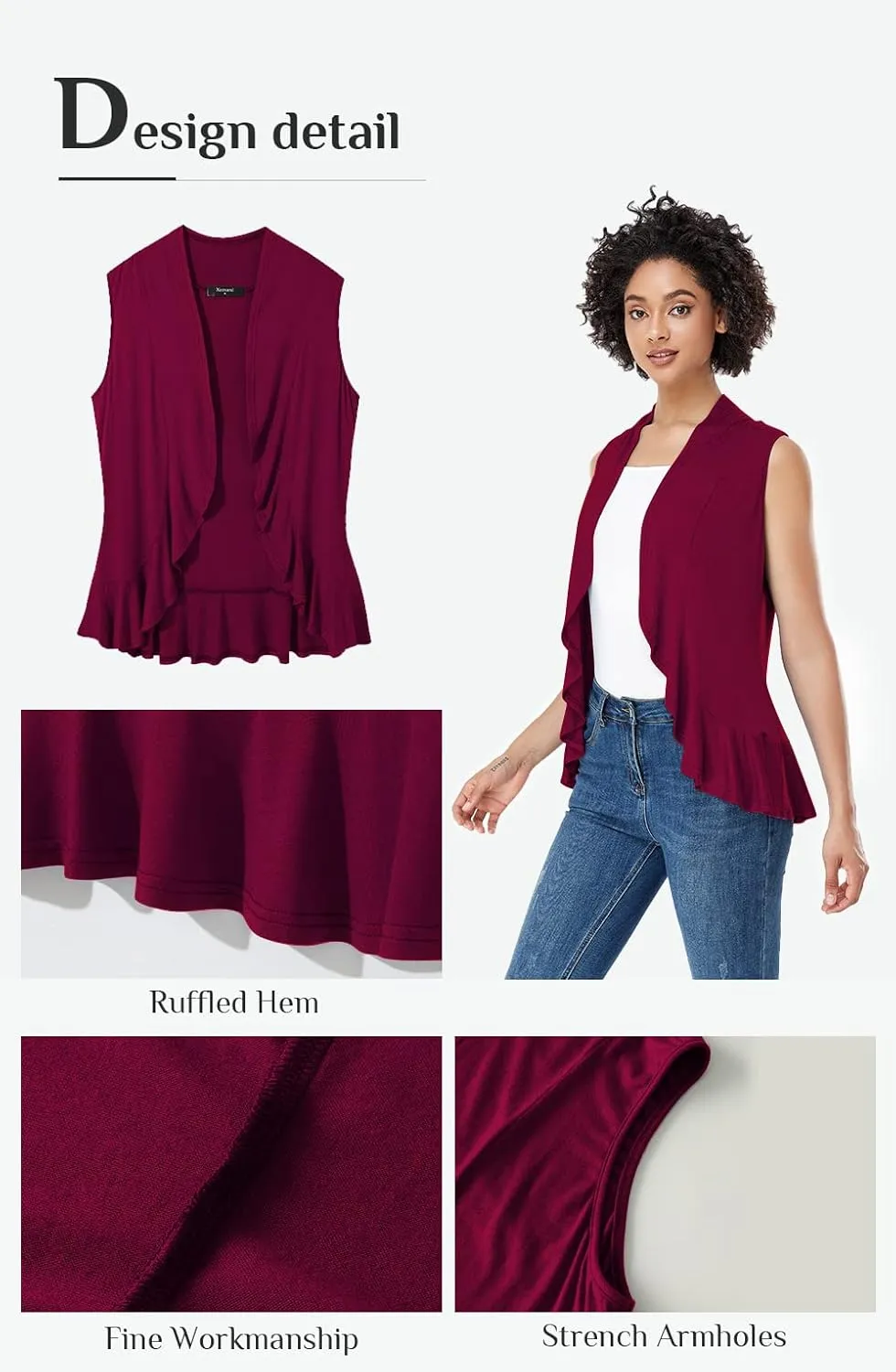 Xeoxarel Women's Sleeveless Cardigan Open Front Vest (S-3XL)