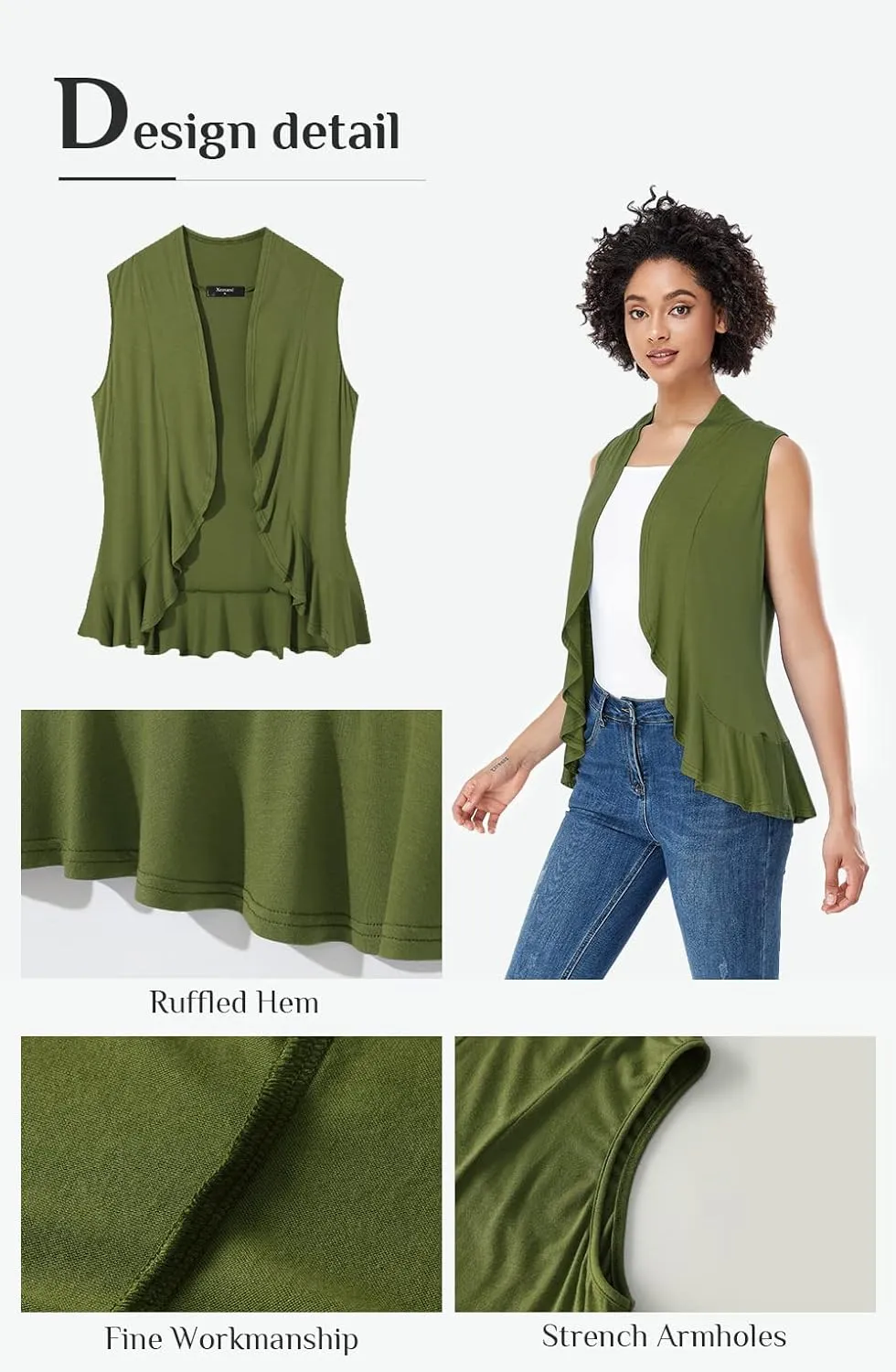 Xeoxarel Women's Sleeveless Cardigan Open Front Vest (S-3XL)