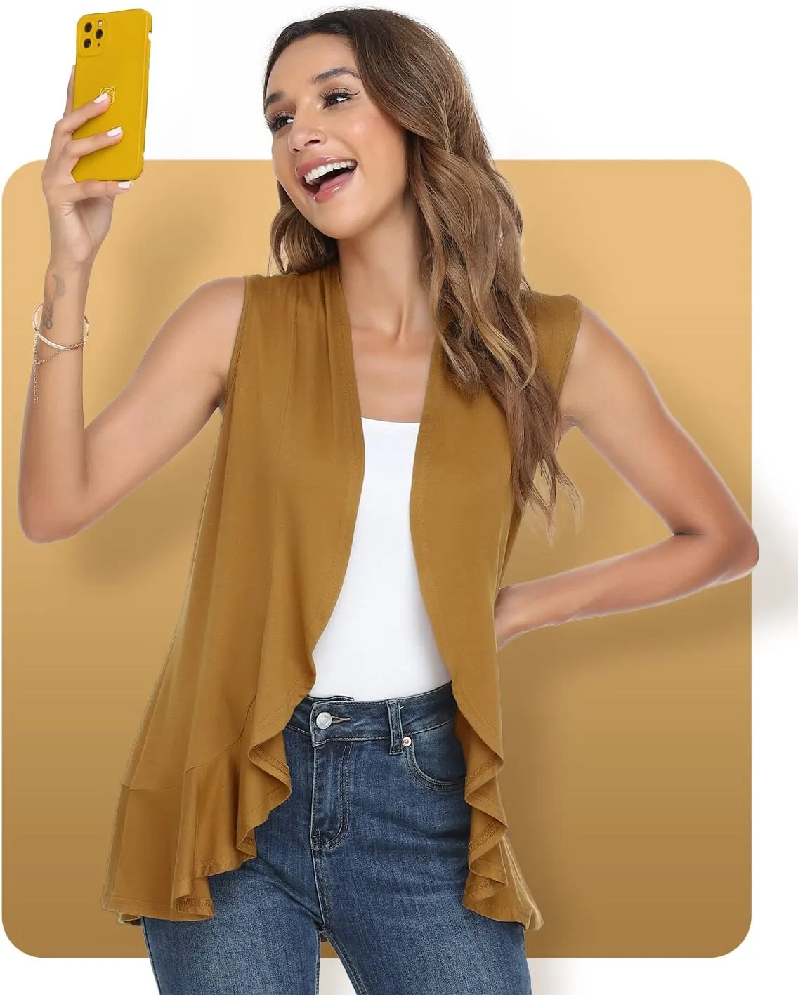 Xeoxarel Women's Sleeveless Cardigan Open Front Vest (S-3XL)