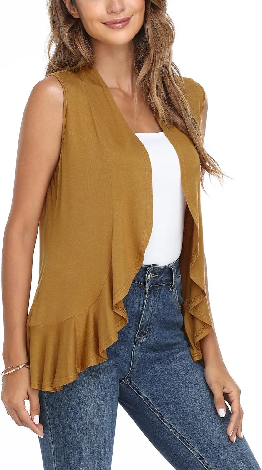 Xeoxarel Women's Sleeveless Cardigan Open Front Vest (S-3XL)