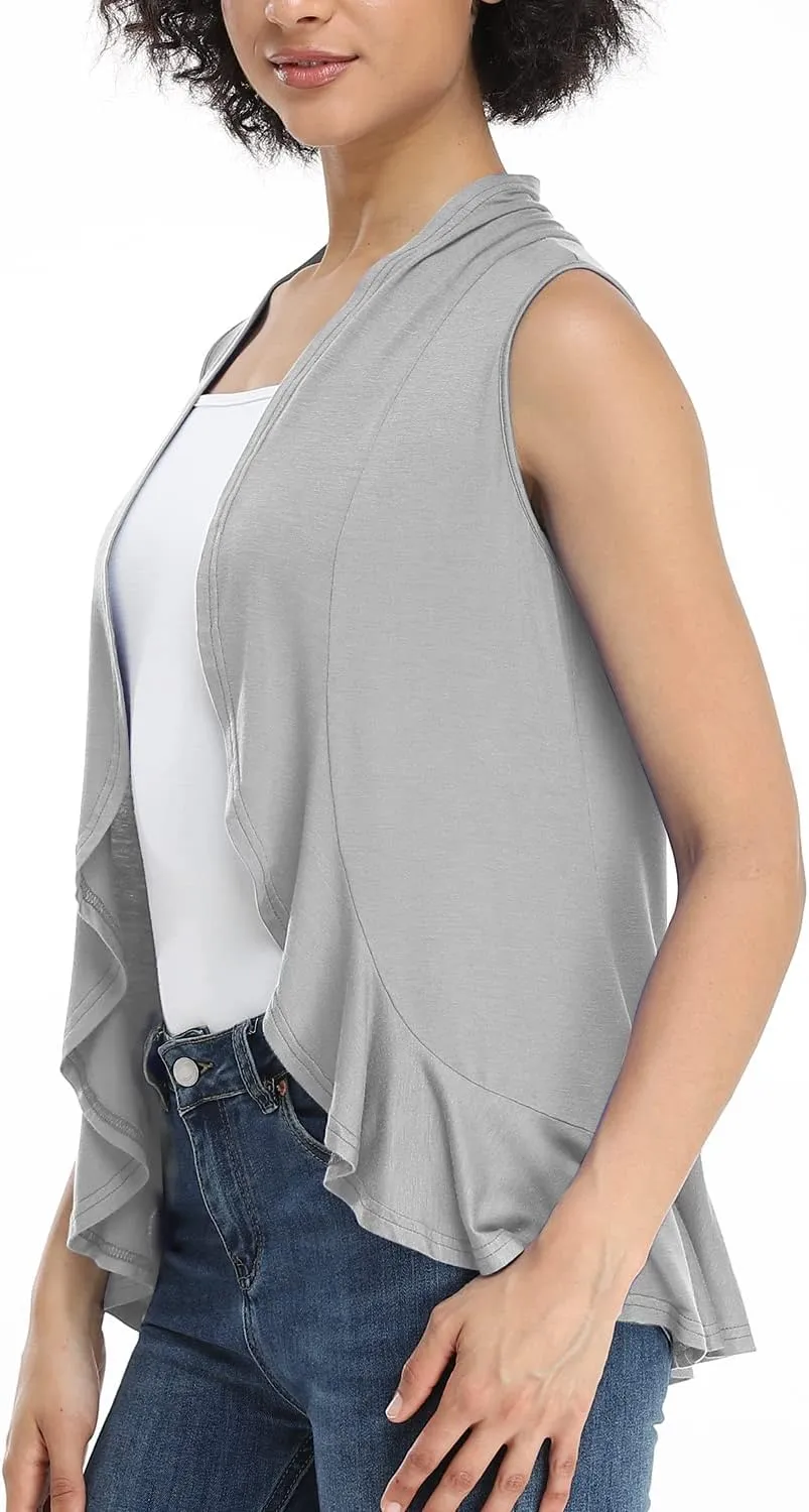Xeoxarel Women's Sleeveless Cardigan Open Front Vest (S-3XL)