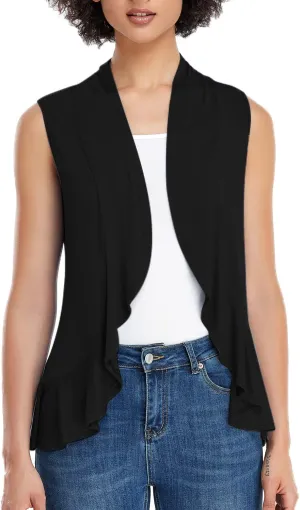Xeoxarel Women's Sleeveless Cardigan Open Front Vest (S-3XL)