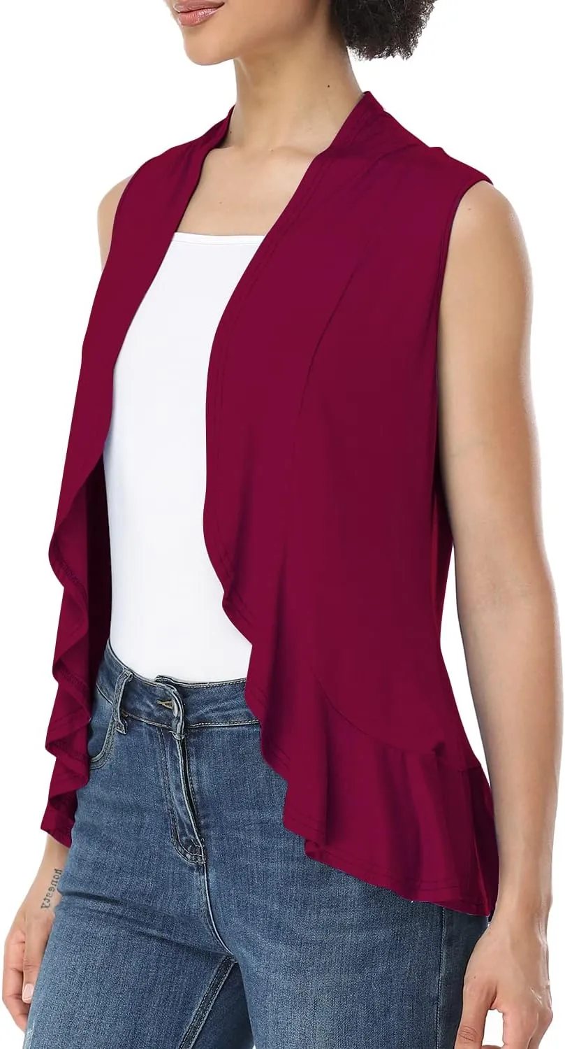 Xeoxarel Women's Sleeveless Cardigan Open Front Vest (S-3XL)