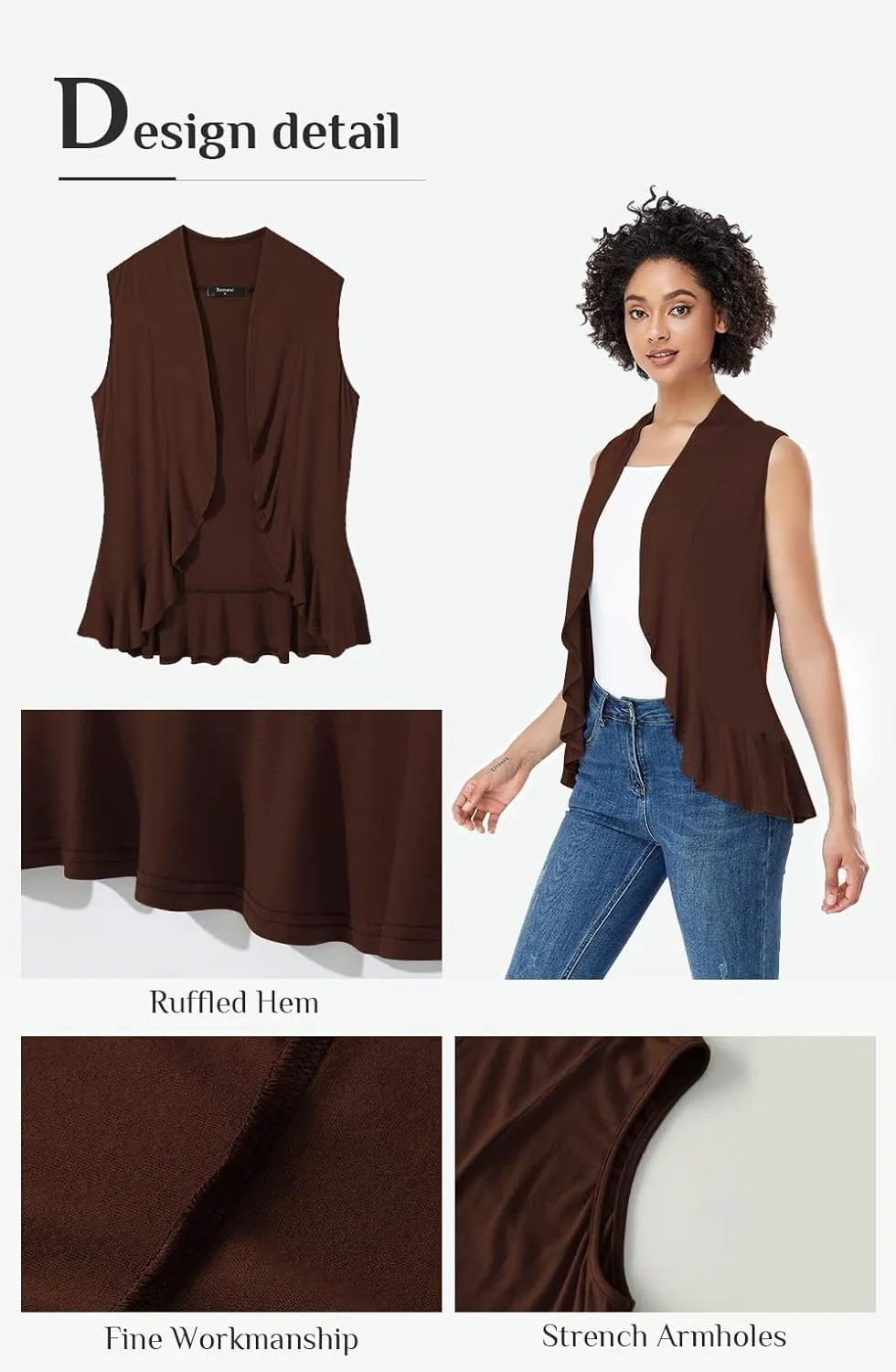 Xeoxarel Women's Sleeveless Cardigan Open Front Vest (S-3XL)