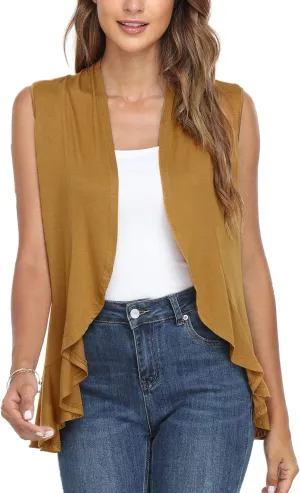 Xeoxarel Women's Sleeveless Cardigan Open Front Vest (S-3XL)