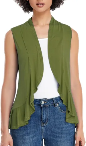 Xeoxarel Women's Sleeveless Cardigan Open Front Vest (S-3XL)