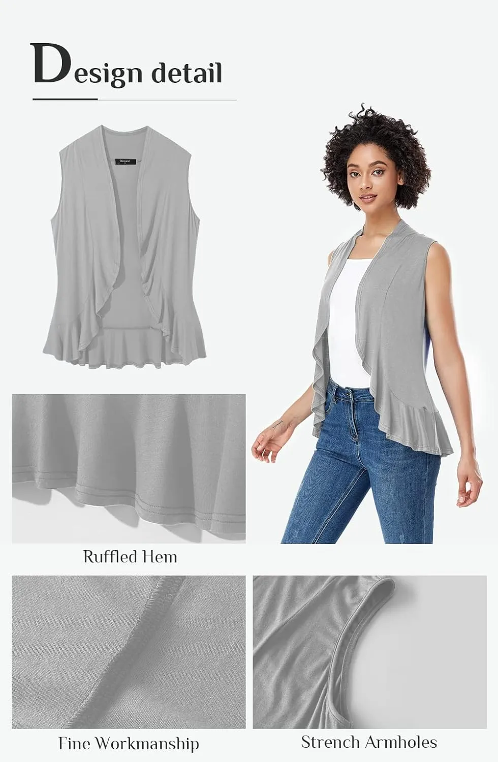 Xeoxarel Women's Sleeveless Cardigan Open Front Vest (S-3XL)