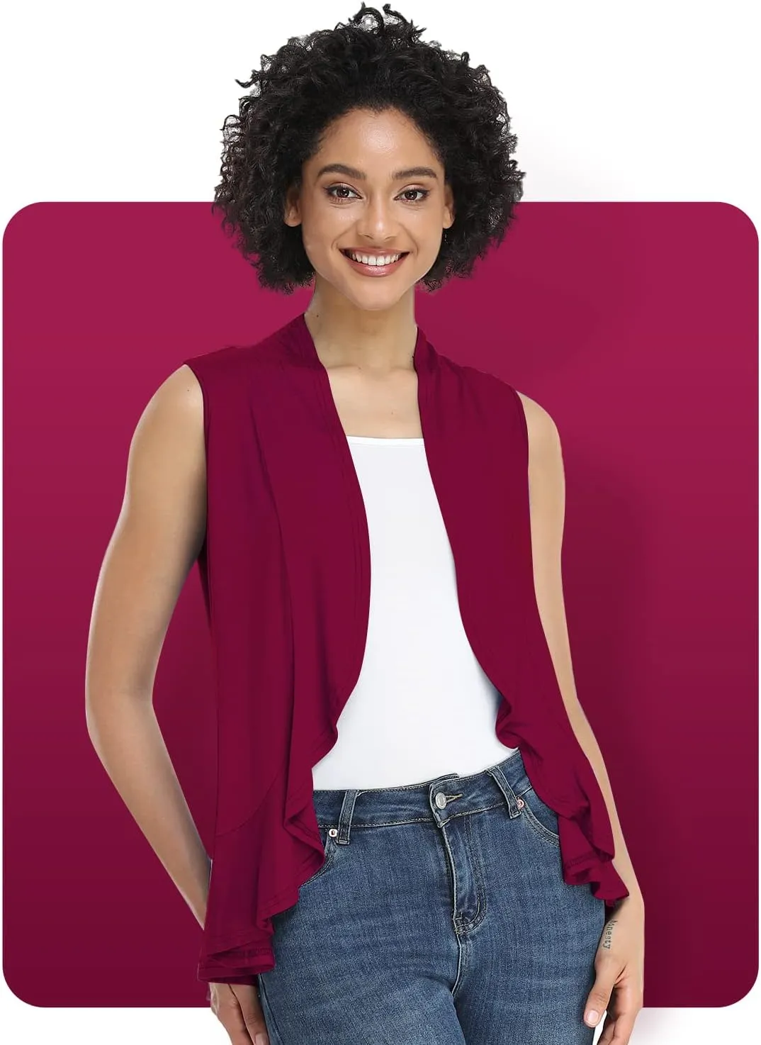 Xeoxarel Women's Sleeveless Cardigan Open Front Vest (S-3XL)