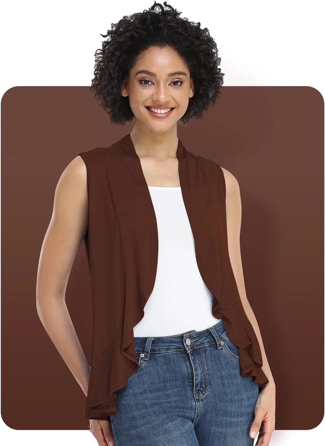 Xeoxarel Women's Sleeveless Cardigan Open Front Vest (S-3XL)