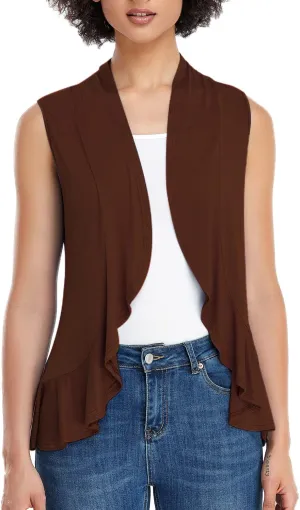 Xeoxarel Women's Sleeveless Cardigan Open Front Vest (S-3XL)