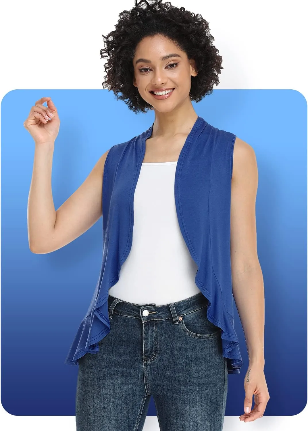 Xeoxarel Women's Sleeveless Cardigan Open Front Vest (S-3XL)