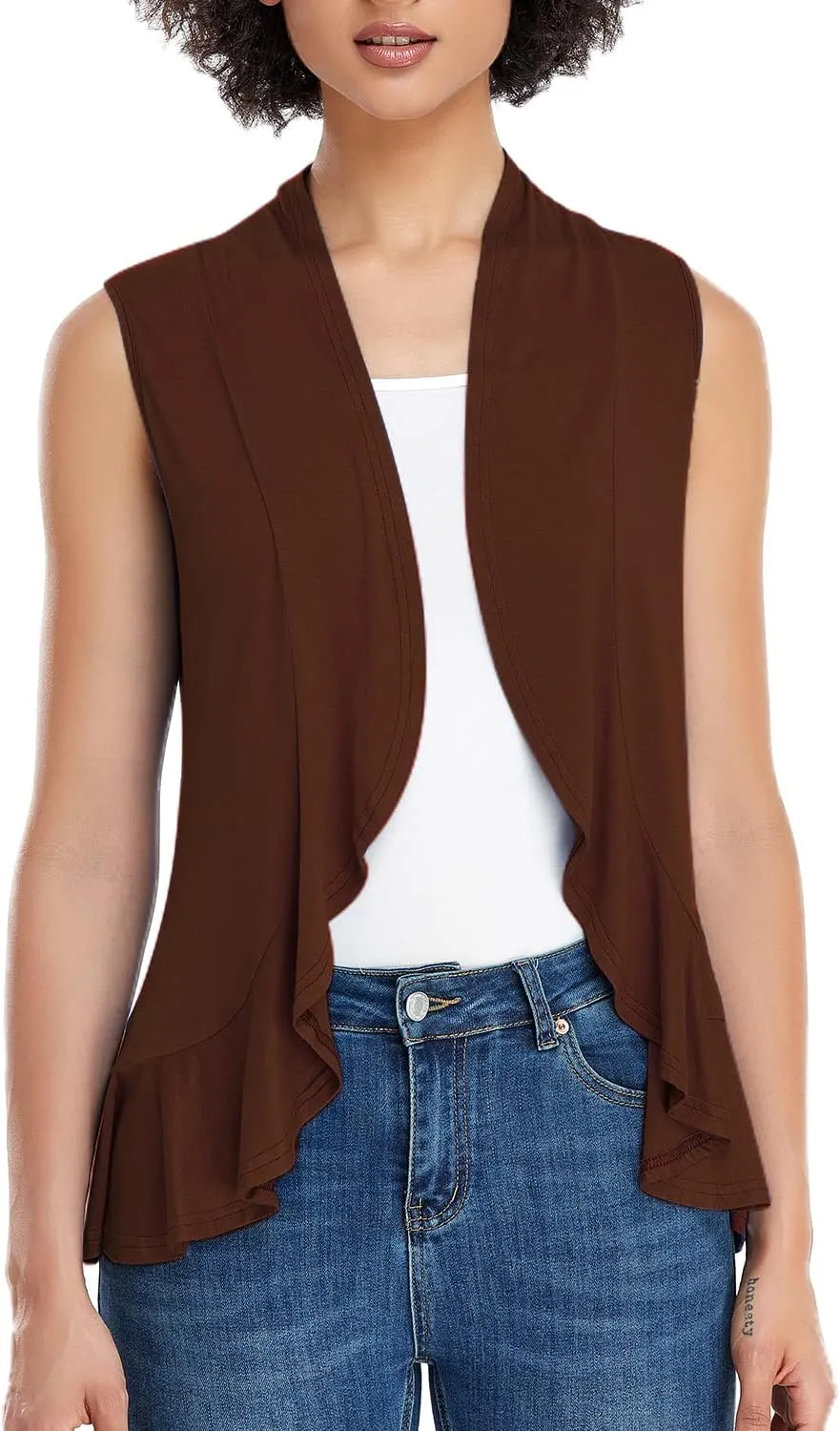 Xeoxarel Women's Sleeveless Cardigan Open Front Vest (S-3XL)
