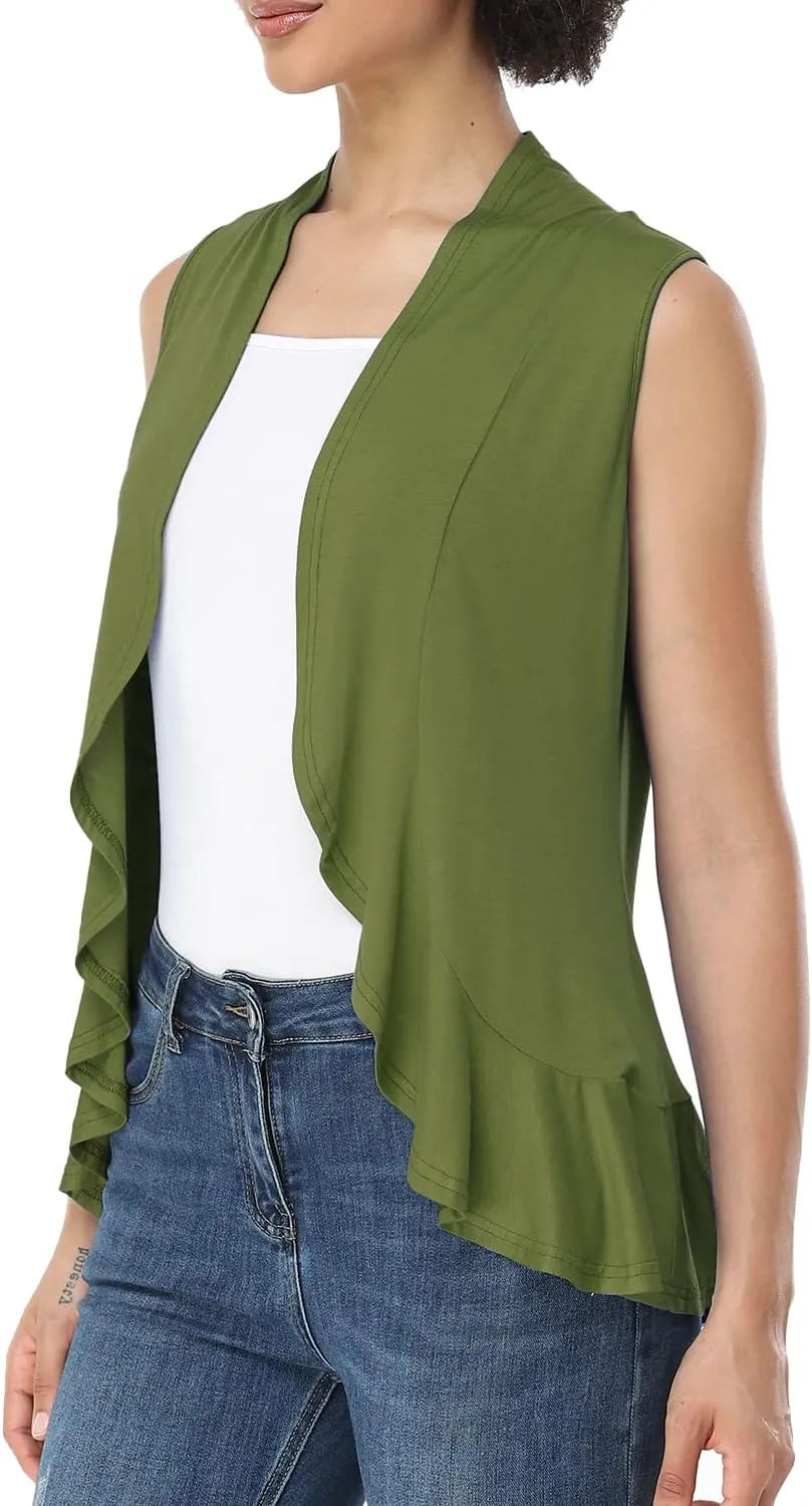 Xeoxarel Women's Sleeveless Cardigan Open Front Vest (S-3XL)