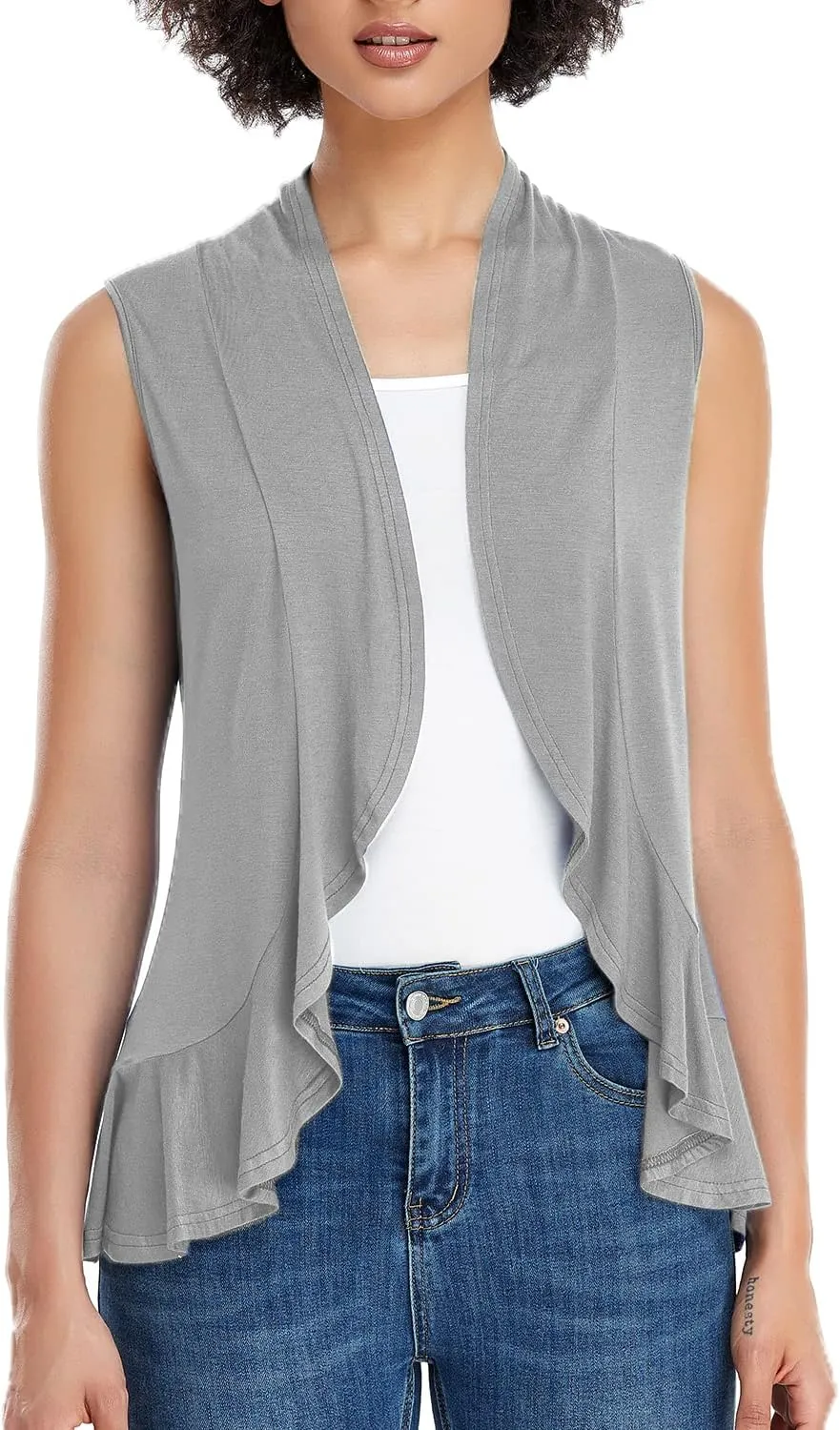 Xeoxarel Women's Sleeveless Cardigan Open Front Vest (S-3XL)