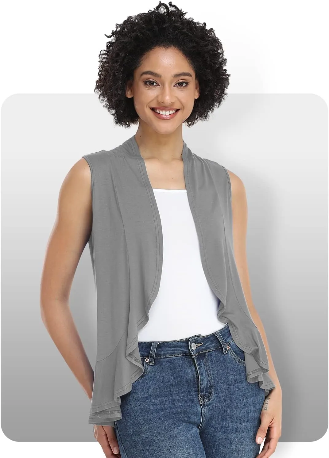 Xeoxarel Women's Sleeveless Cardigan Open Front Vest (S-3XL)
