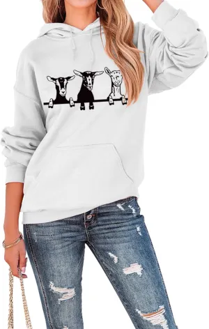 YourTops Women Goats Hoodie Sweatshirt Goat Mom Long Sleeve Shirt