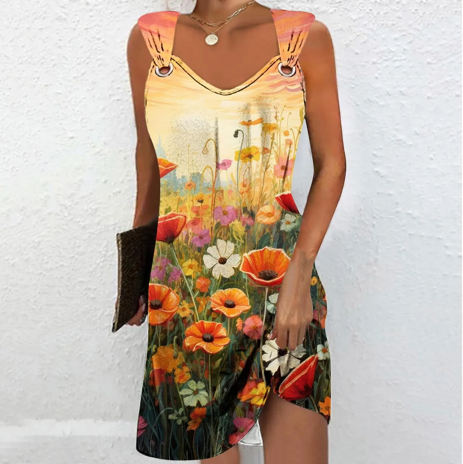 ZDRZK Casual Dresses for Women Boho Floral Print Mini Dress 2024 Vacation Trendy Summer A-Line Sleeveless Sundresses