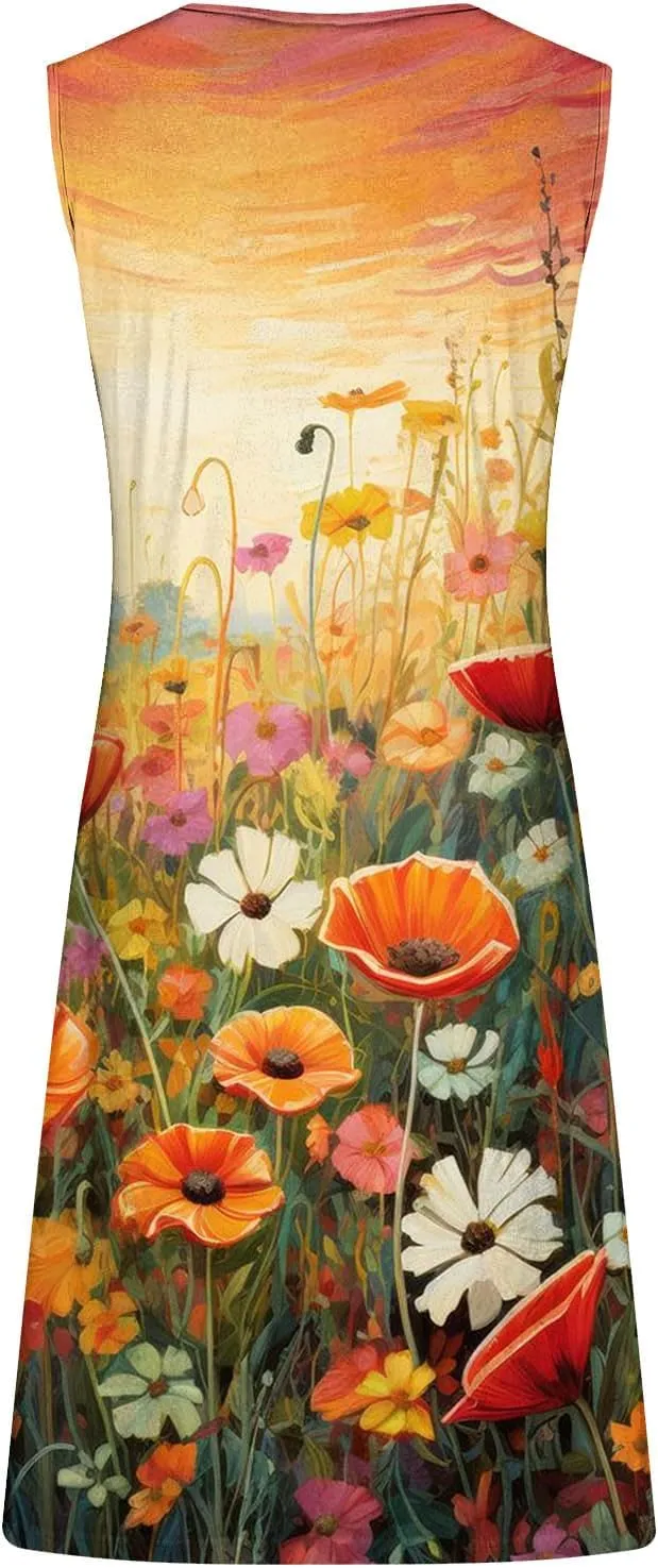 ZDRZK Casual Dresses for Women Boho Floral Print Mini Dress 2024 Vacation Trendy Summer A-Line Sleeveless Sundresses