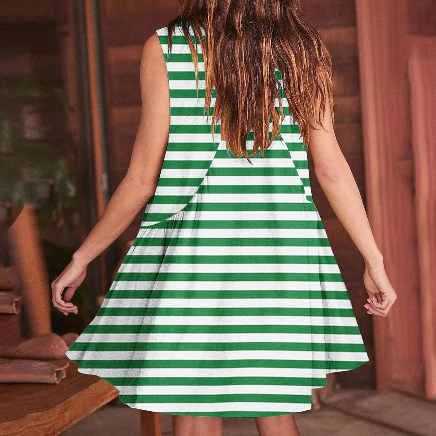 ZDRZK Flowy Dresses for Women Summer Stripes Casual Sleeveless Mini Dress 2024 Babydoll Swing Pleated Beach Sundresses