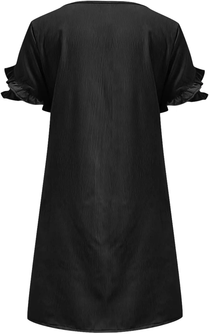 ZDRZK Summer Maxi Dresses for Women 2024 Short Ruffle Sleeve Midi Dress Casual Crewneck Flowy Swing A Line Dresses